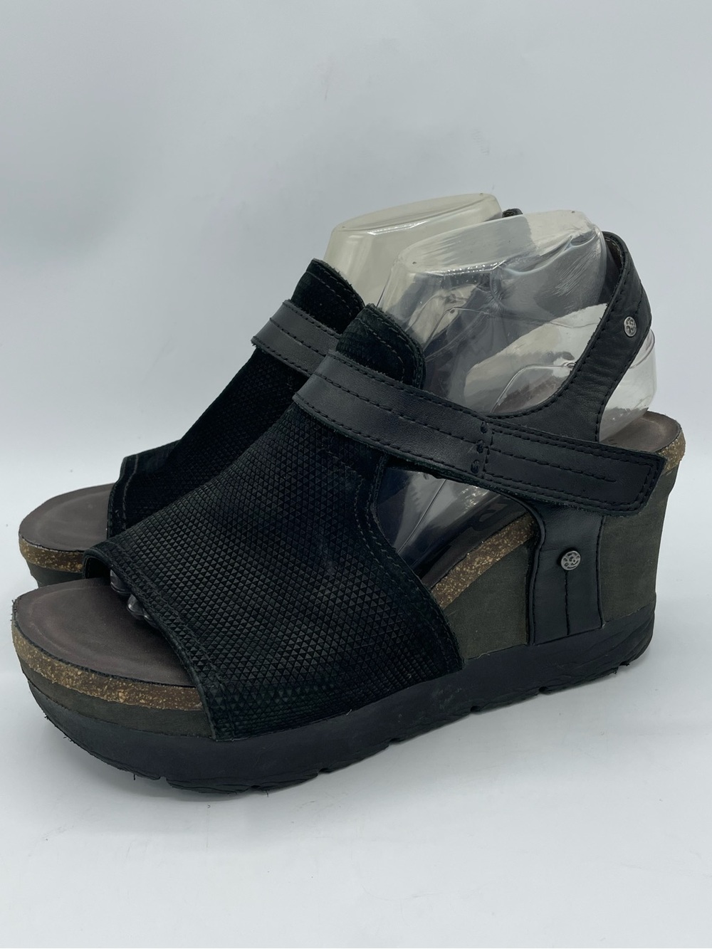 OTBT Waypoint Black Leather Wedge Boho Sandals - Comfortable Open-ToDesign